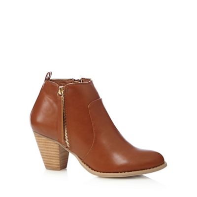 Tan side zip mid ankle boots